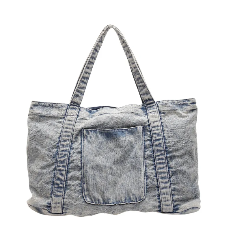 

Vintage Denim Tote Bag for Women Large Capacity Shoulder Handbag Casual Washed Jean Fabric Purse with Top Handles