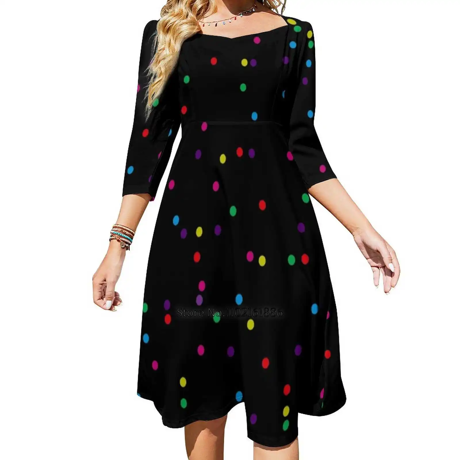 

Confetti Back Lacing Backless Dress Square Neck New Plus Size Elegant Women Dress Cute Confetti Polka Dot Dots Spots Rainbow