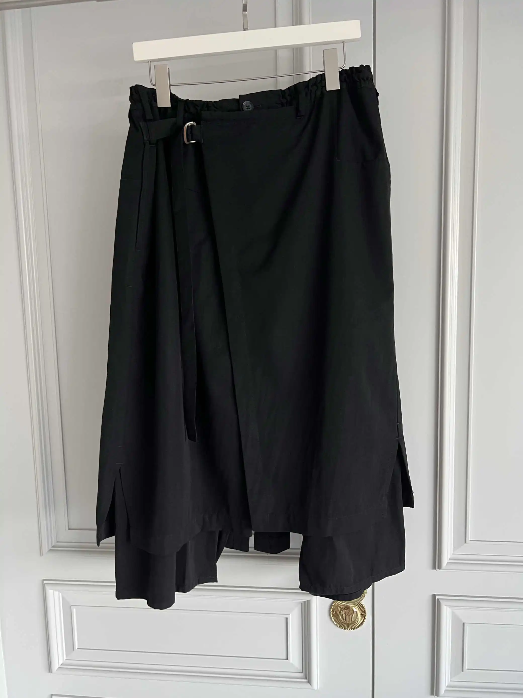 TOP-YAMAMOTO original design black loose double-layer elastic waist culottes and dark niche Japanese-style trousers