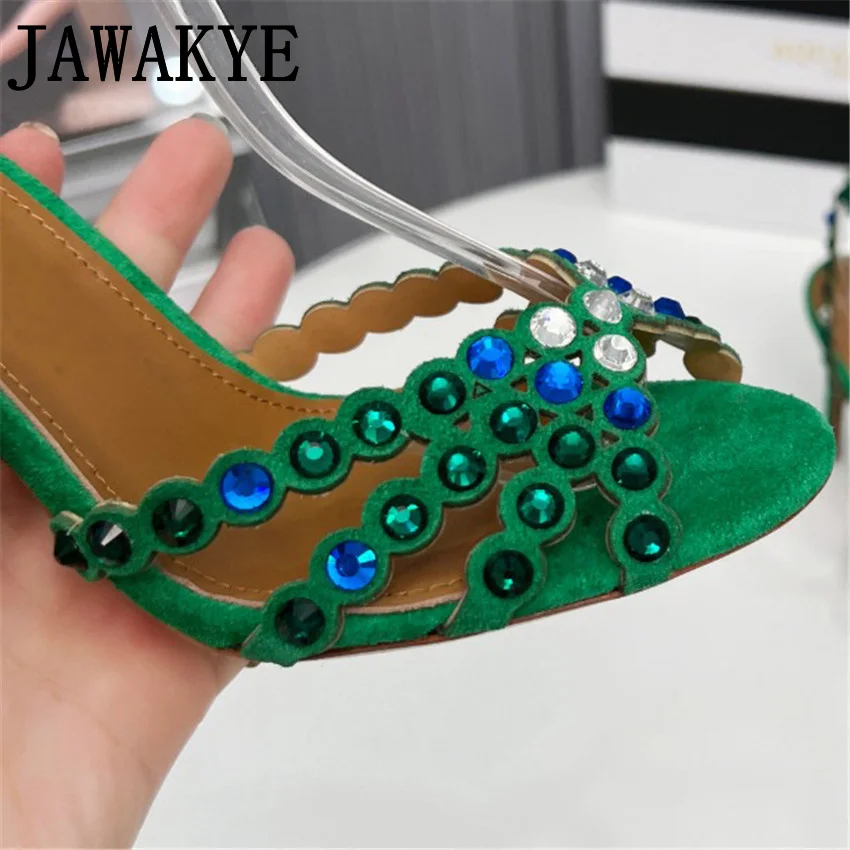 Runway Suede Colored Crystal Sandals For Woman Designer Brand High Heels Female Luxury Bridal Shoes Ladies Party Pumps mujer