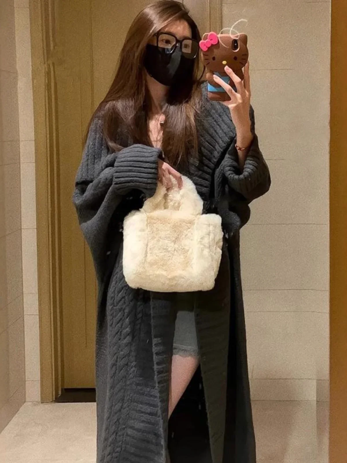 

Autumn Winter New Sweet College Edition Mid-Length Sweater Women's Loose Knitted Open Cardigan