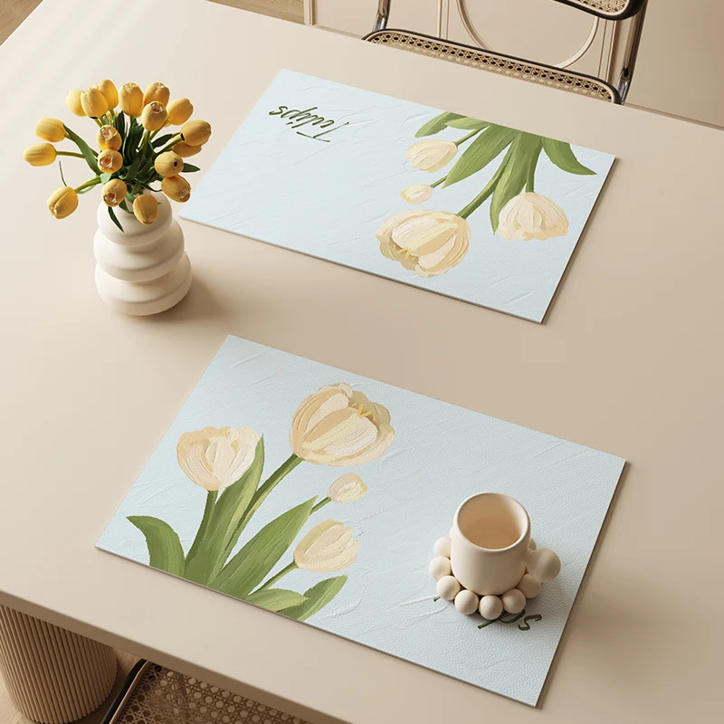 

30x45cm/40x60cmTulip Daisy Placemat oil-proof Tablemat pu leather Coaster Dining Table Mat