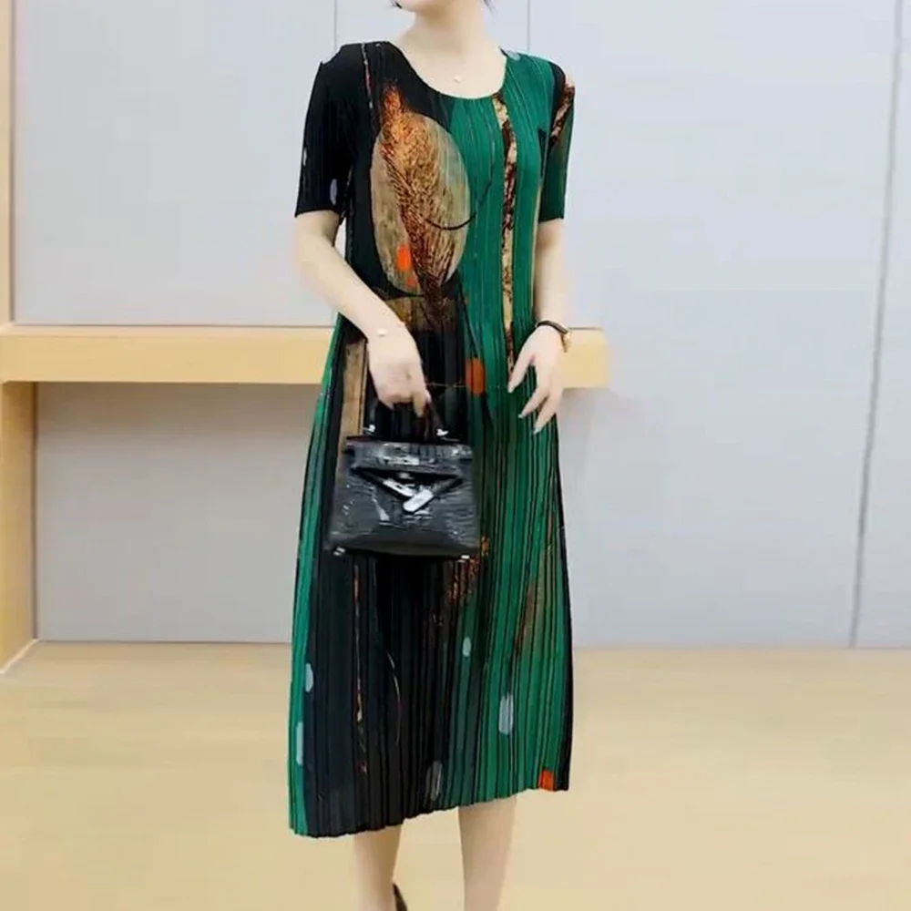 Design Sense jupe imprimée 2025 nouvelle robe de maman robes Maxi plissées pour femmes robes de femmes