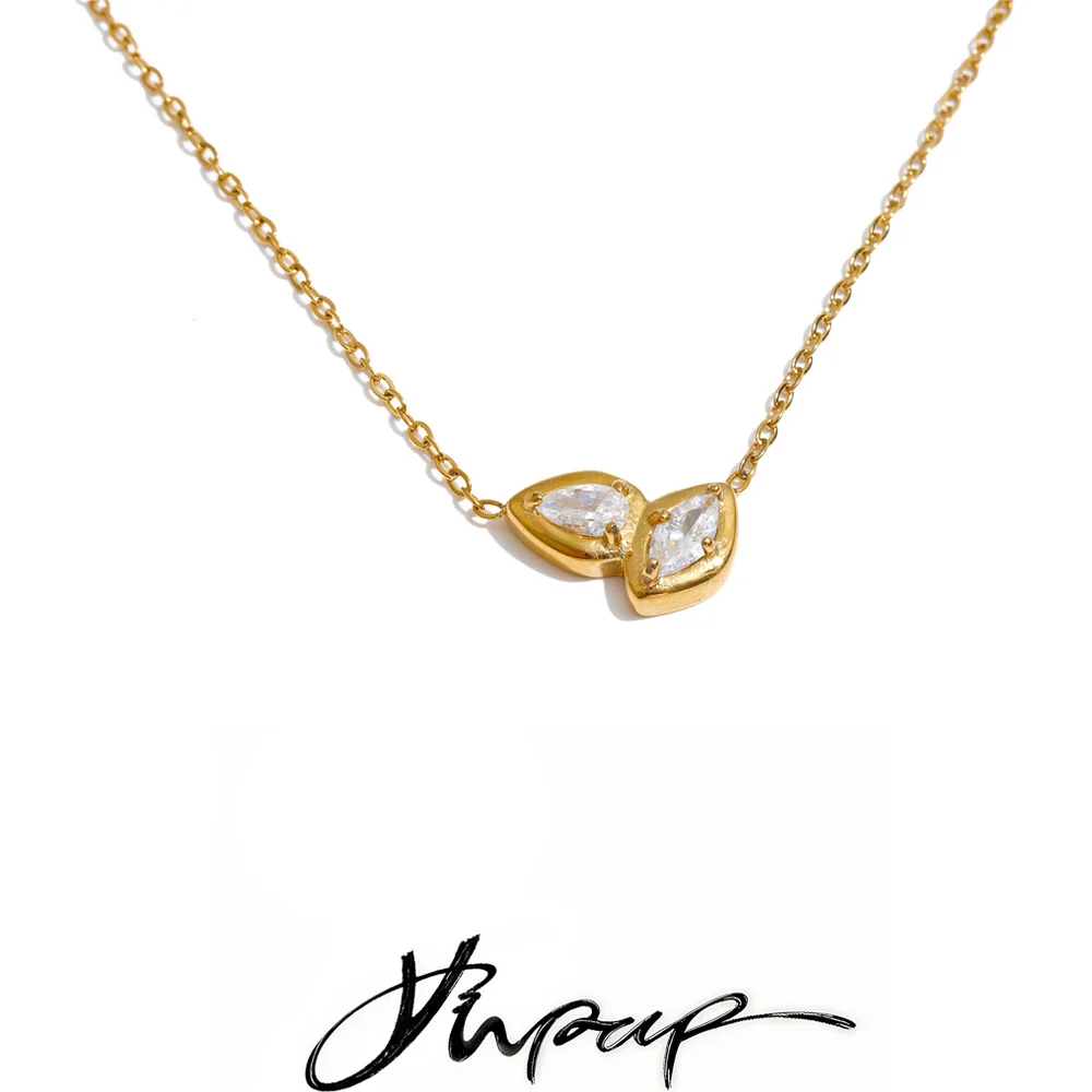 Yhpup Edelstahl-Halskette mit Zirkonia-Anhänger für Damen, Neuheiten, Geometrischer Anhänger, Attraktiver Schmuck