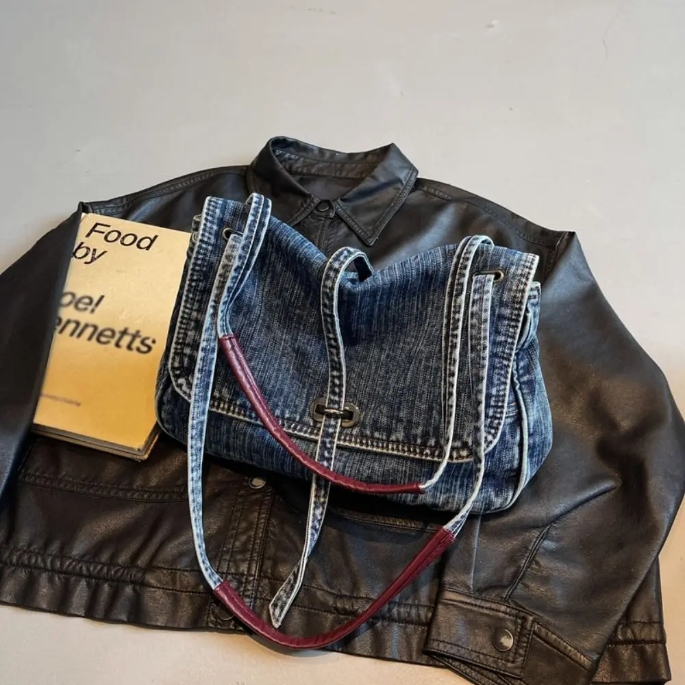 

Casual Retro Denim Cloth Bag Large Capacity Simple Canvas Shoulder Bag Shopping Bag Solid Color Canvas Tote Bag Outdoor