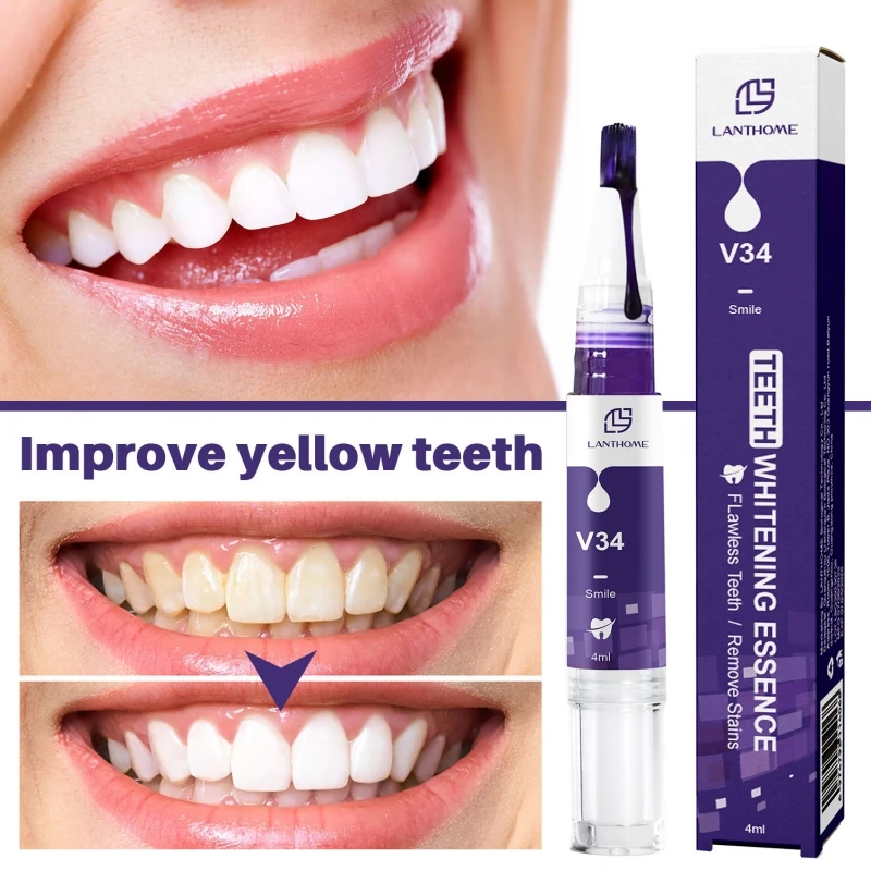 V34 Rotating Teeth Whitening Pen Purple Teeth Lightening Pen Remove Tooth Smoke Tea Plaque Stains Cleaning Dental Oral Hygiene