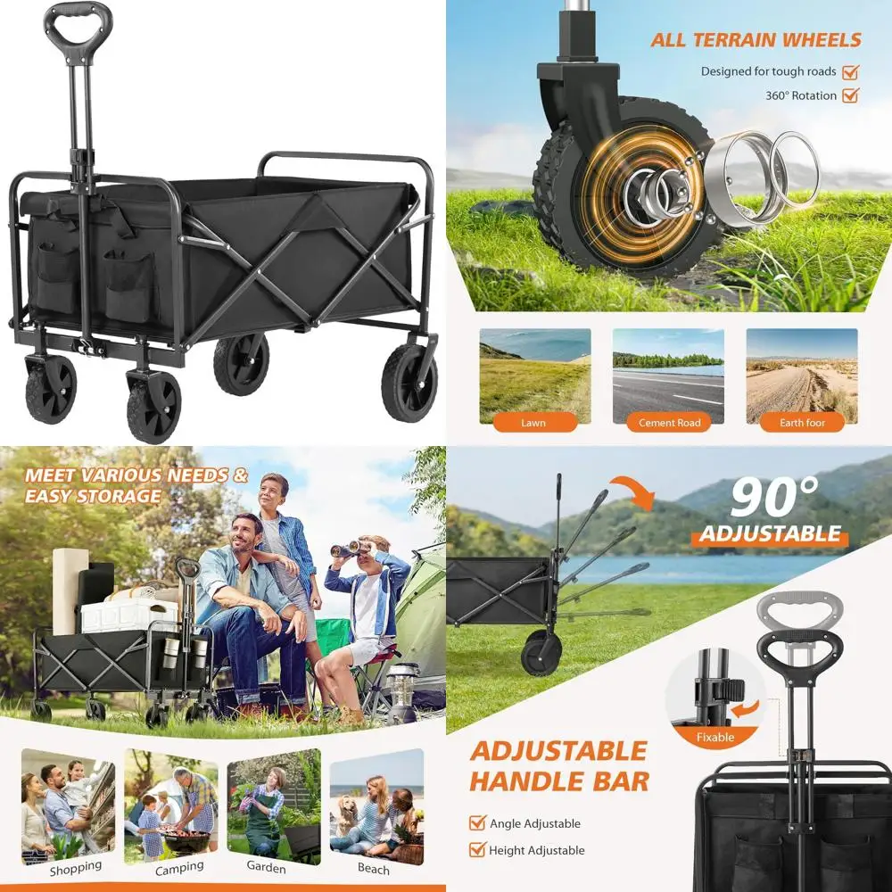 

складная пляжная тележка с регулируемой ручкой и тормозами, длина 30 дюймов, портативная универсальная тележка для покупок