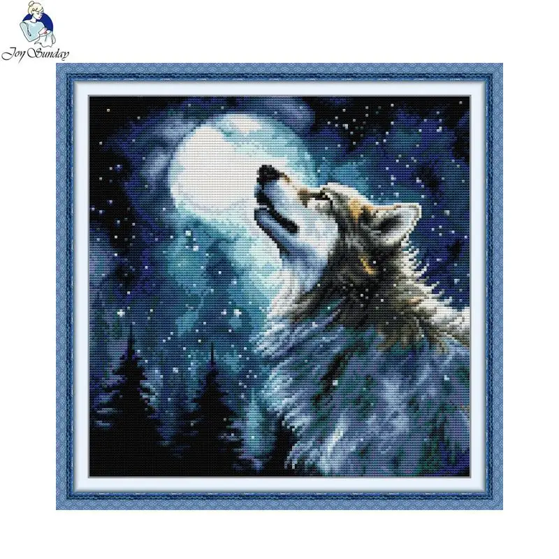 Kit de punto de cruz Joy Sunday, patrón de bricolaje de rey lobo en noche de nieve, bordado, manualidades, costura, decoración del hogar, regalos