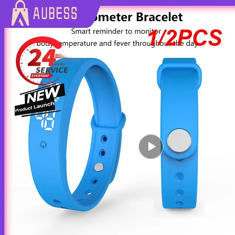 1/2PCS LED Digital Smart Bracelet With Body Temperature Monitor Smart Band Vibration Alarm Reminder Waterproof Smart Clock