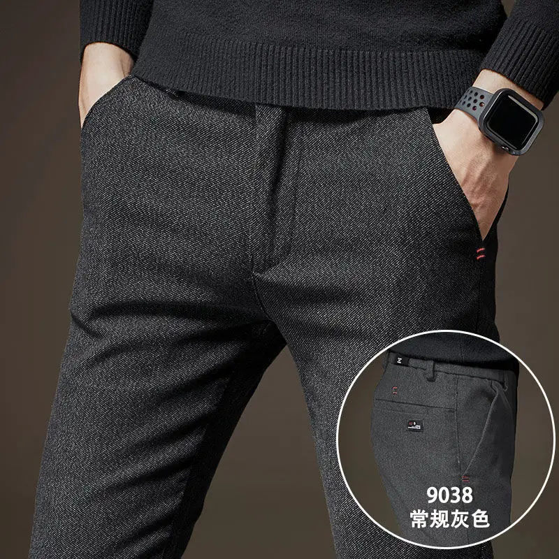 Plus Fleece Thicken Men\'s Casual Sport Pants Streetwear Fashion Autumn Winter New Male Clothing New Solid Full Straight Trousers