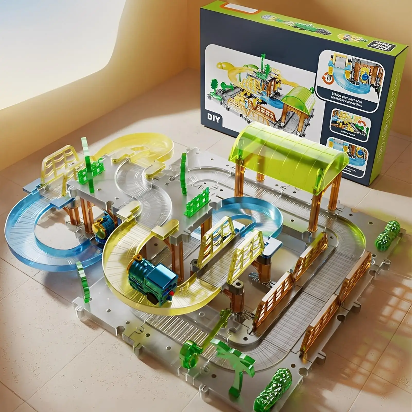 Binari del treno per bambini Set di treni elettrici per bambini Giocattolo educativo per villaggio Fattoria Città Tavolo da interno Festa all'aperto Hobby Vacanza