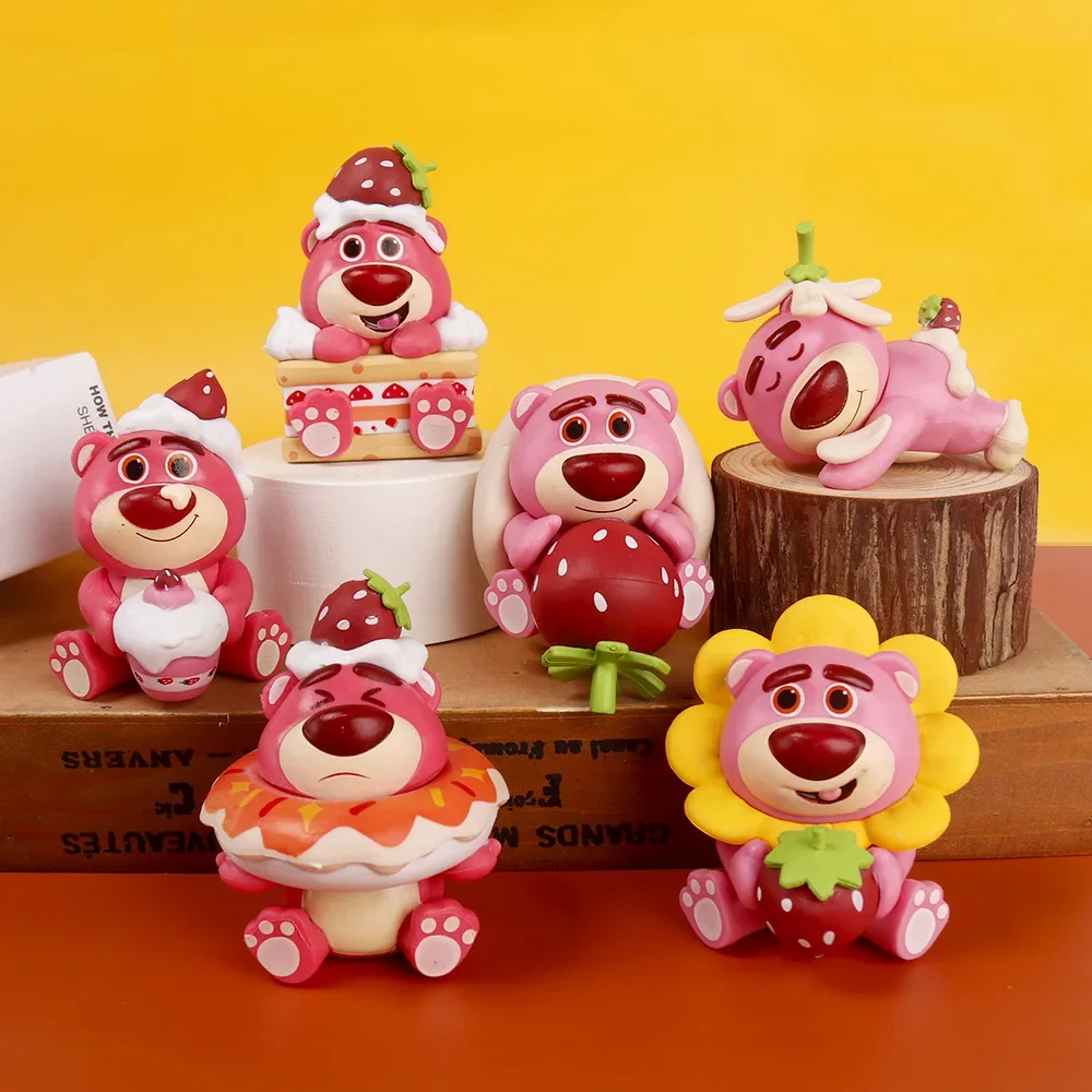 

[Funny] 6pcs/lot Disney Toy Story3 Lotso Strawberry Bear Action figure toys statue collection model home decoration kids gift