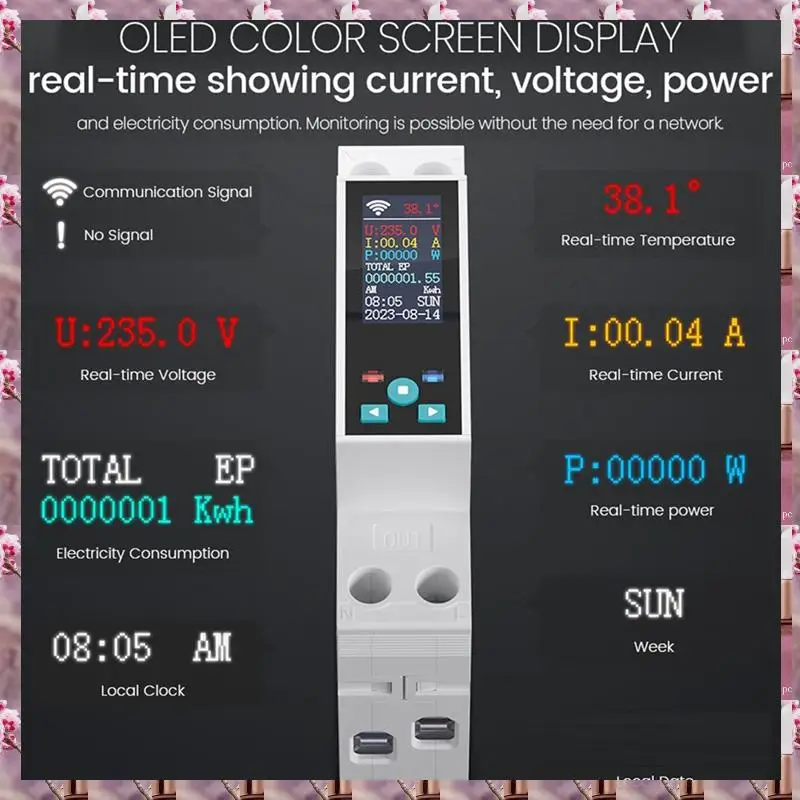2025 50A Tuya WIFI Smart Switch Pemutus Sirkuit LCD Meteran Energi Kwh Pengukuran Daya Timer Relay Remote Control Kehidupan Pintar, 50A Tu