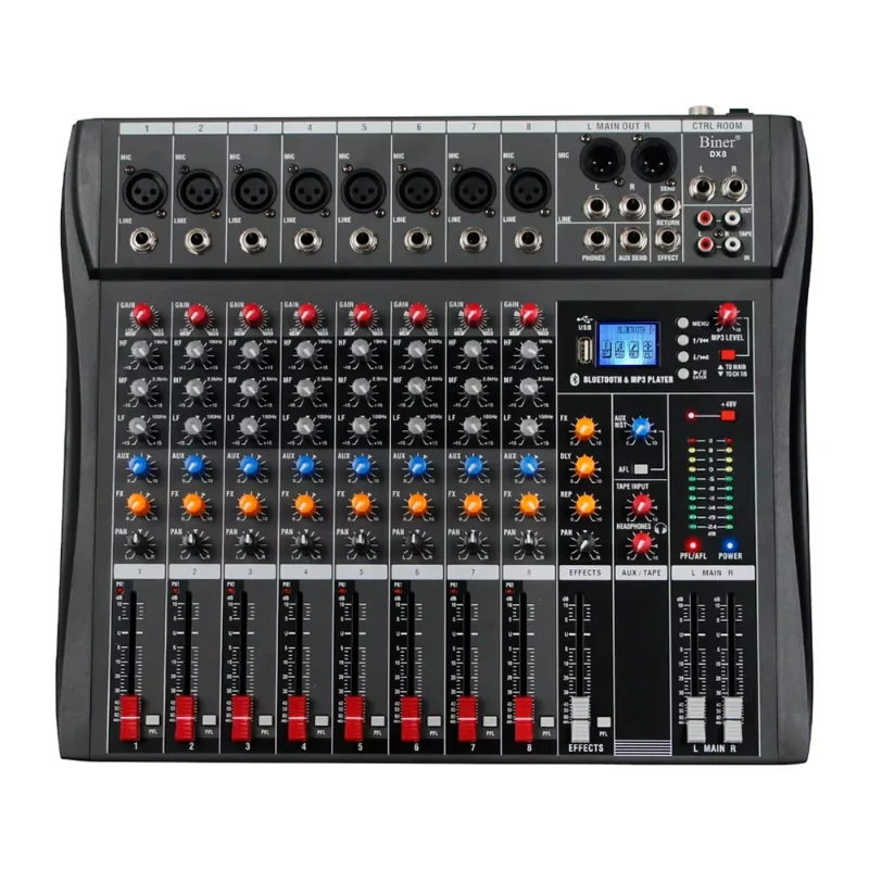 

DX8 8 Channel Professional Audio Music Mixer Karaoke DJ Audio Mixer