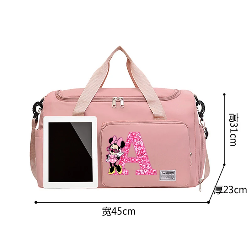 Minnie Mickey Mouse Disney Women Carry on Travel Bag Lady Gym Weekend Duffle Bags with Shoe Compartment Sport Fitness HandBag