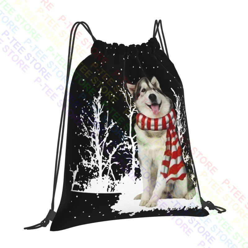 Alaskan Malamute Merry Christmas Drawstring Bags Gym Bag Gym New Style Storage Bag Outdoor Running