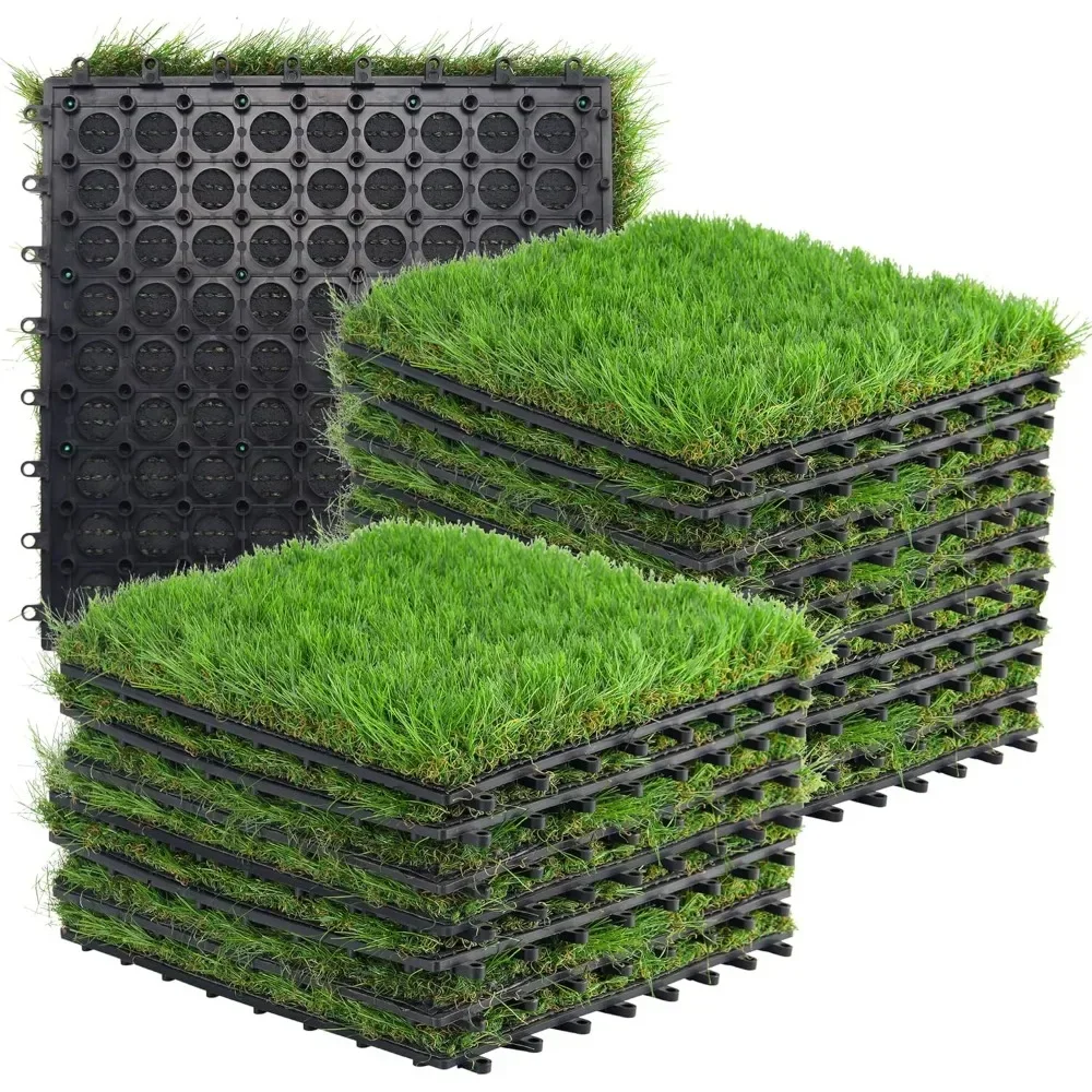 

artificial grass,Tile Interlocking and Self-Draining Mat for Patio,Indoor Outdoor,1.5 in Pile Height, 24 Pack,Artificial Lawn