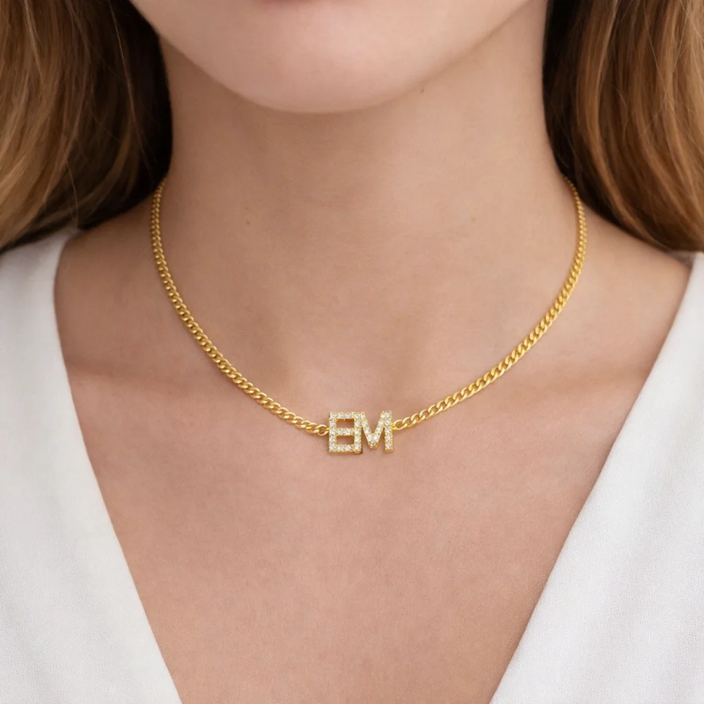 

DOREMI Elegant Women Custom Jewelry Necklace Gift 9mm Crystal Letter Initial Choker Necklace Jewery