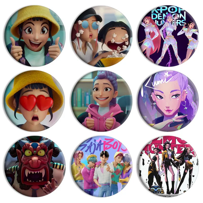 

75mm New Anime Kpop Demon Hunters Brooch Cartoon Zoey Rumi Button Pins Tinplate Round Badge for Backpack Jewelry Accessories