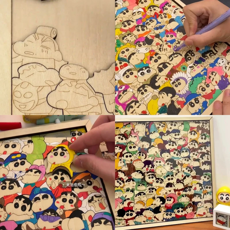 

Cartoon Crayon Shinchans Wooden Puzzle Children Creative Hand-painted DIY Assembly Toy Kids Model Graffiti Puzzle Christmas Gift