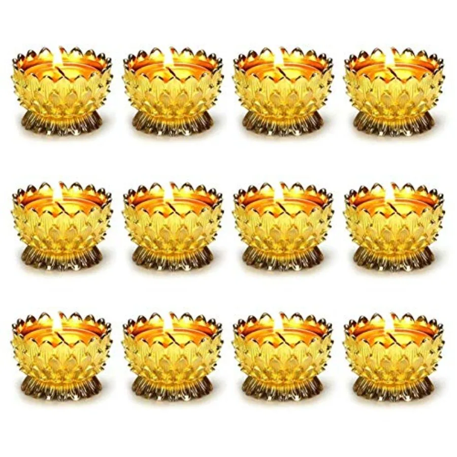 

12 Pcs Lotus Ghee Lamp Holder Butterlamp Tea Light Holder Tibetan Copper Oil Lamp Altar Supplies Gold