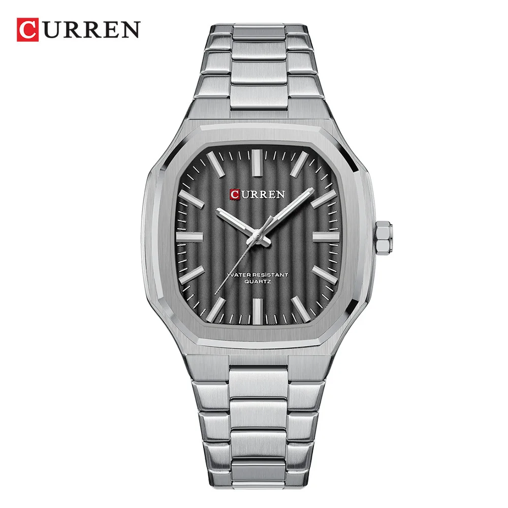 CURREN 8458 Men\'s Quartz Watch Fashion Business Simple Silvery Gold Stainless Steel Strap Wristwatch for Male