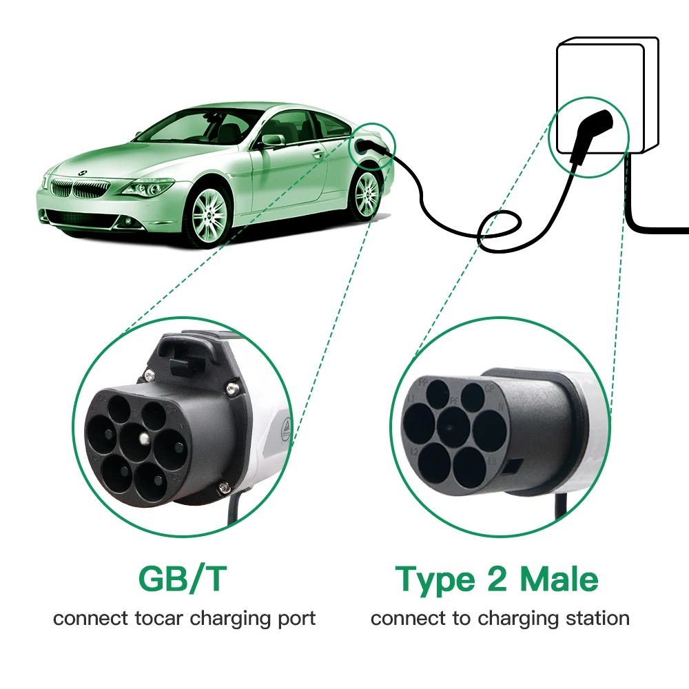 Chiefleed Type 2 Plugs To GBT  cable type 2 to gbt  China Cars Vehicle Side With Extension Cable 32A 5m