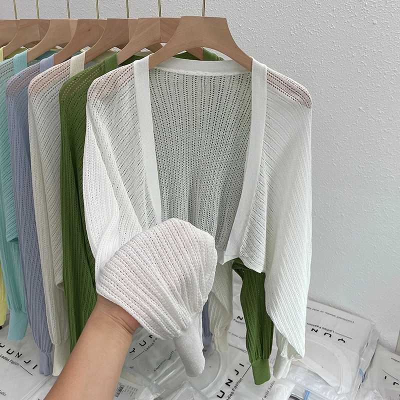 

Вязаный свитер, женские кардиганы, новый белый солнцезащитный вязаный свитер с длинными рукавами, кардиган, женские топы, свитера Sueters De Mujer Q1214