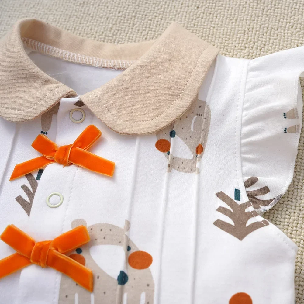 3-18M Baby Girls Cartoon Bear Ruffled Sleeves Summer rompers COTTON Comfortable Causal Baby Clothes newborn baby onesie