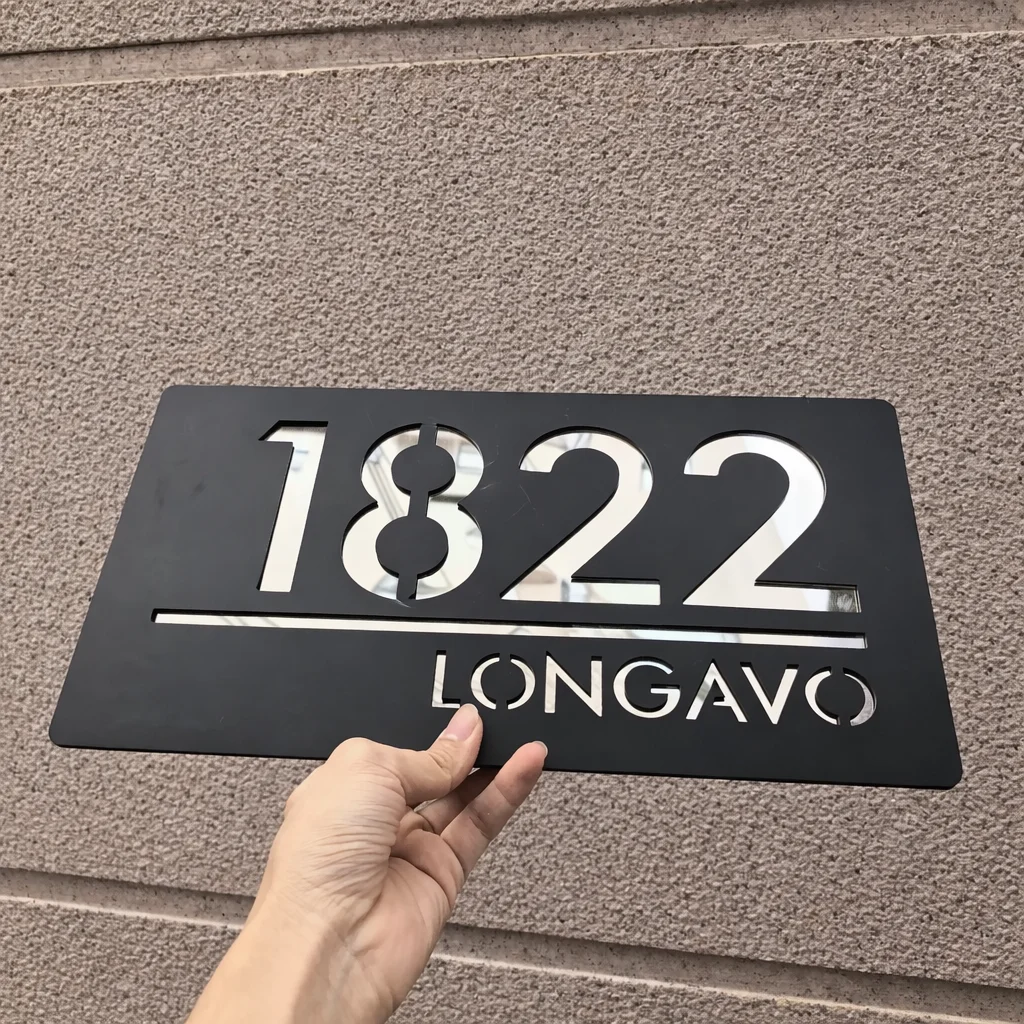 

Персонализированная табличка с номером дома из акрила, вырезанная лазером, современная уличная табличка с адресом, водонепроницаемый декор для двери и стены на заказ