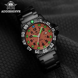 Addiesdive Oranje Wijzerplaat Stalen Band Heren Quartz Horloge Mode Legering Case Lichtgevende Waterdichte Outdoor Sporthorloj Hombre