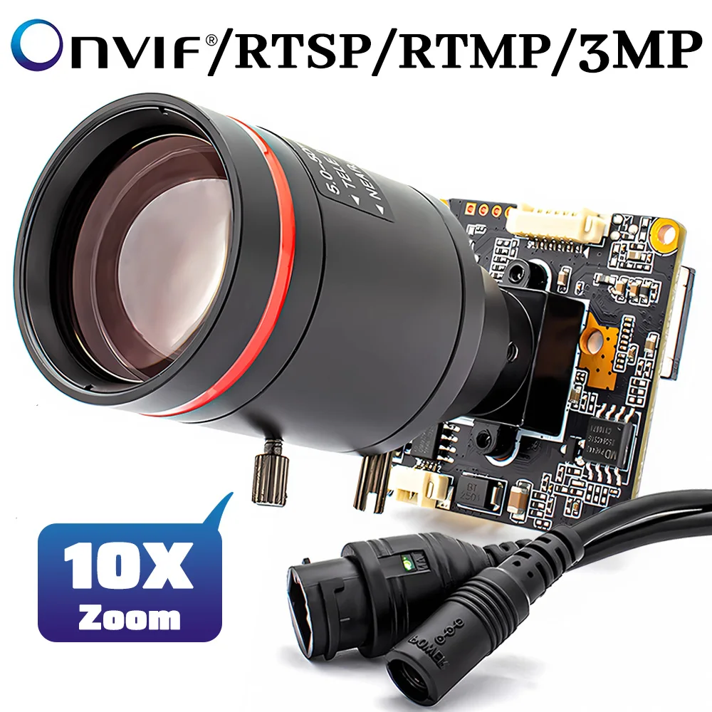 

IMX307 CMOS IP Camera Module 3MP 25FPS Support Onvif RTSP RTMP H.265 With 5-50mm 10X Zoom Varifocal Lens For POE Security Webcam