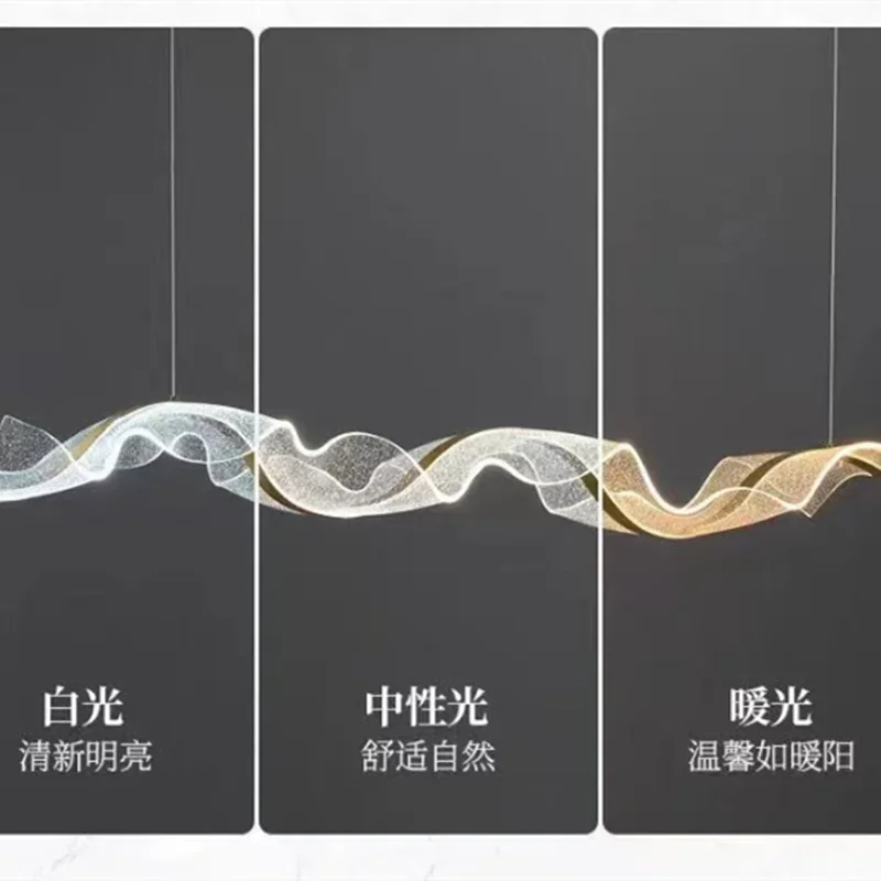 Imagem -06 - Romântico Starry Sky Ribbon Long Restaurant Chandelier Decoração Simples Luz Luxo Arte Led Wave Pendant Lights Zen Tea Room