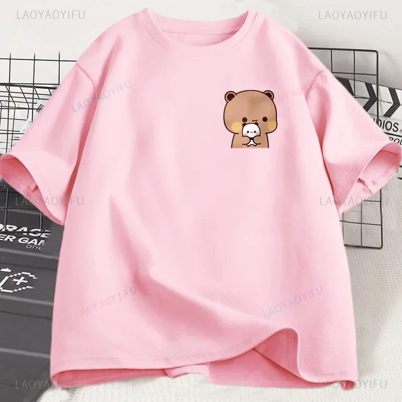 Camiseta de oso Panda Bubu Dudu y sus bebés, camiseta divertida de moda para parejas, sudadera de manga corta de algodón con dibujos animados a la moda para mujer