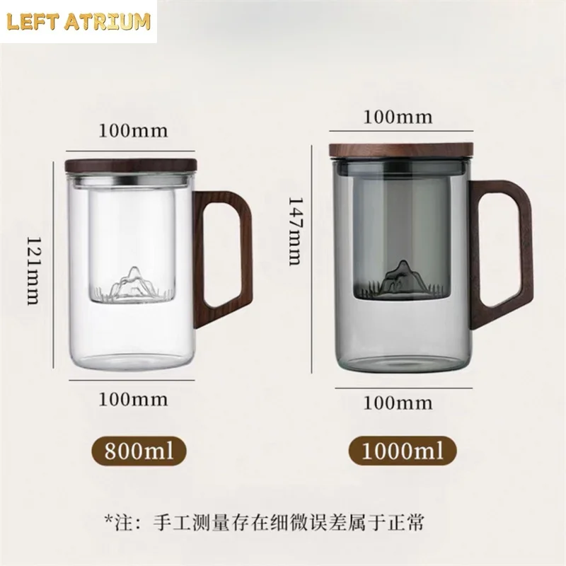Large Capacity 800ml 1000ml Tea Water Separation Glass Tea Mug With Mountain Bottom Filter Heat Resistant Tea Making Cup Teaware
