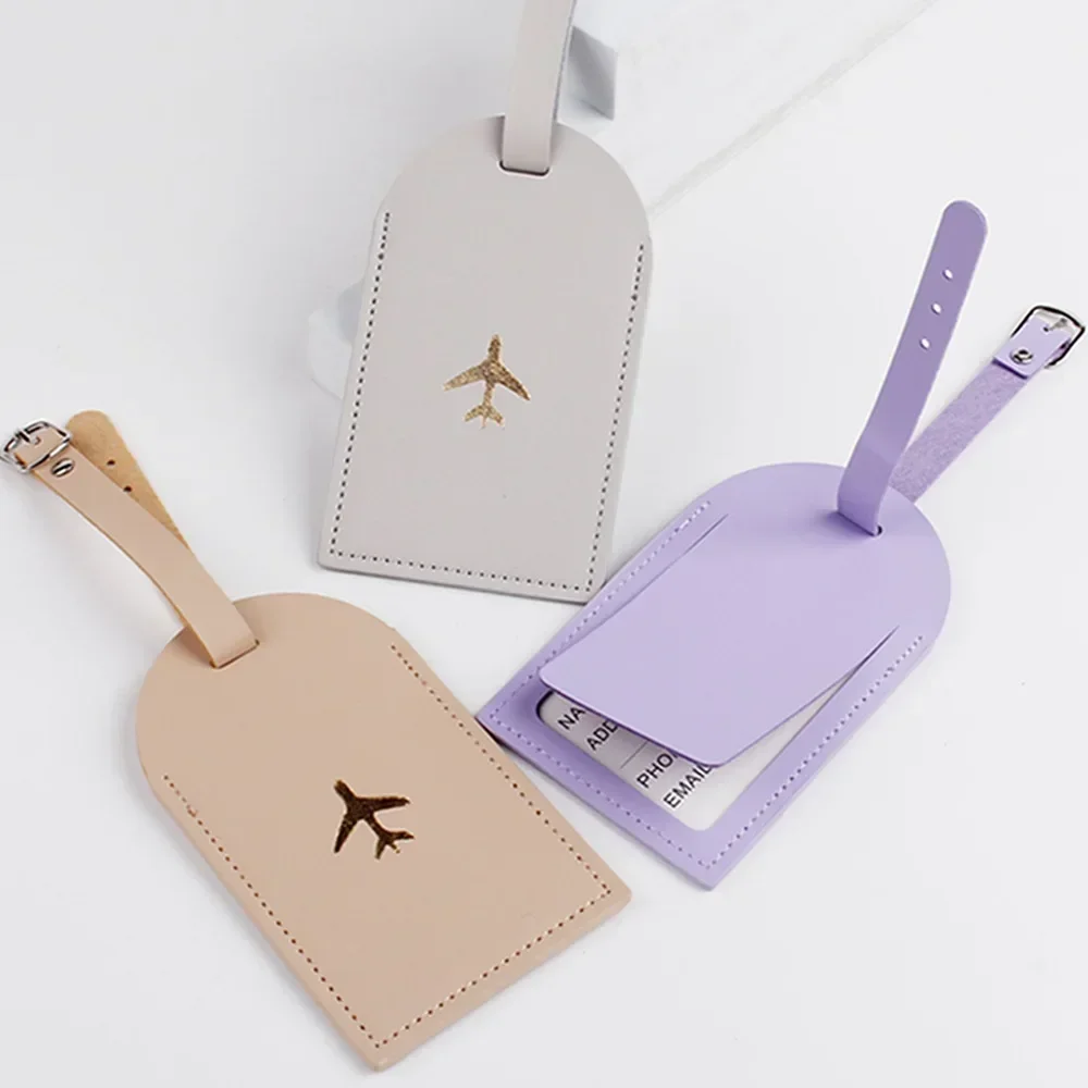 1PCS Women Men PU Leather Luggage Tags Suitcase Identifier Label Bag Tags for Lunggage Boarding Bag Tag Travel Accessories