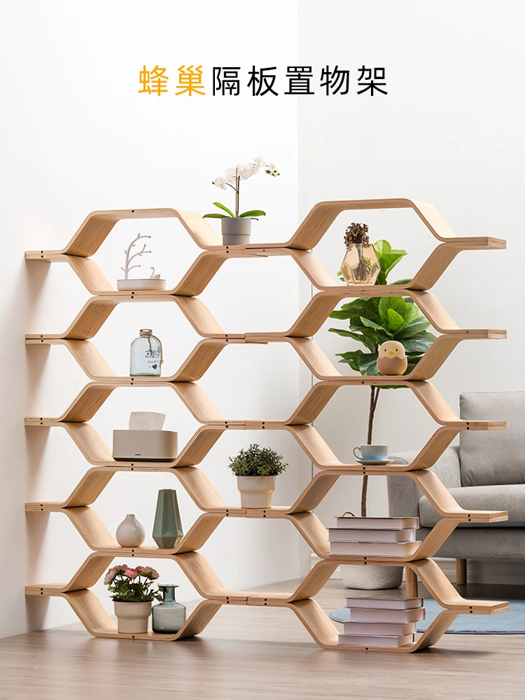 

Решетчатая книжная полка, современная простая напольная стойка для хранения из цельного дерева, сотовая креативная стойка для хранения, экономия места