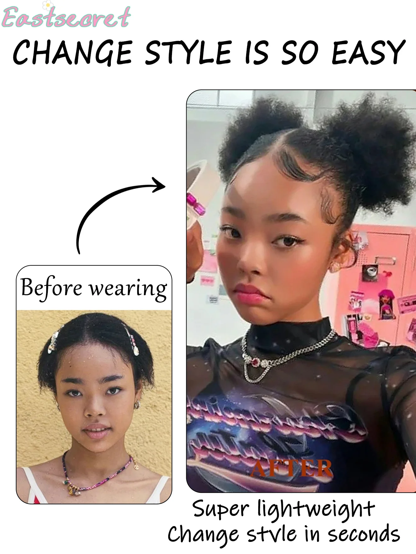 EAST Synthetic Afro Puff Ponytail Kinky Curly Hair Bun Piece with Clips in Updo Extensions for Black Women