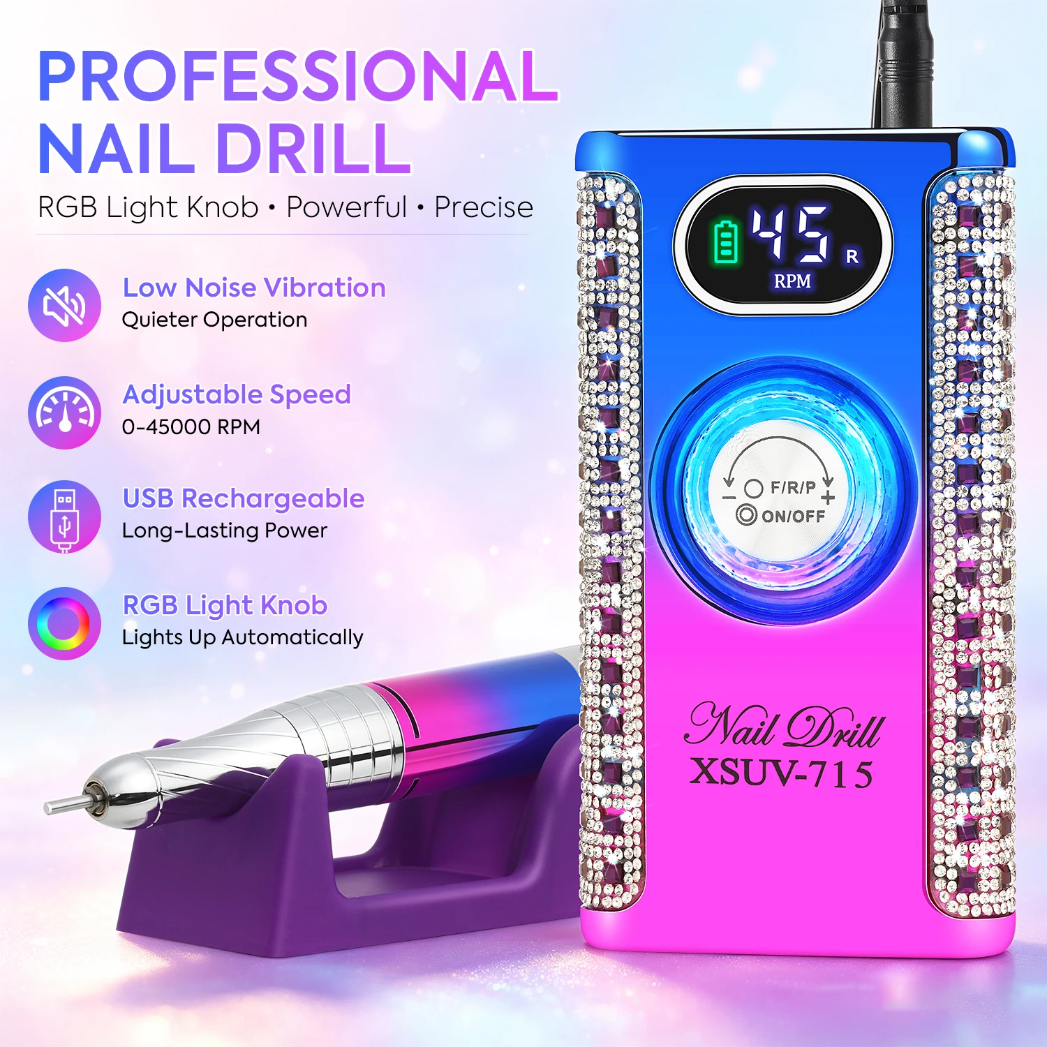 DianaBeauty 45000RPM Nail Drill Machine Portable Professional Nail Polisher Build in 2000mAh Battery Electric Nail Salon Tools