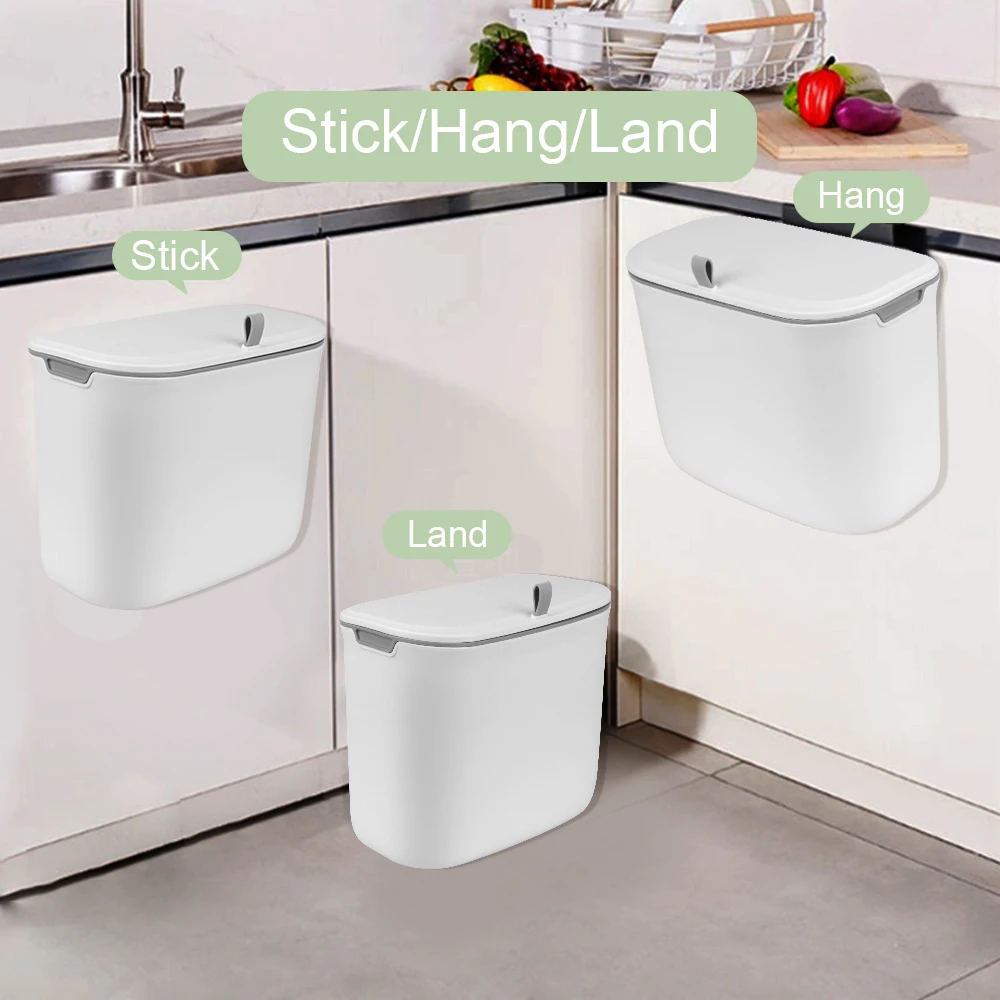 Wall Mounted Kitchen Cabinet Door Dustbin 7L Garbage Cans For Kitchens Hanging Trashs Can With Lid Waste Bin Counter Bins