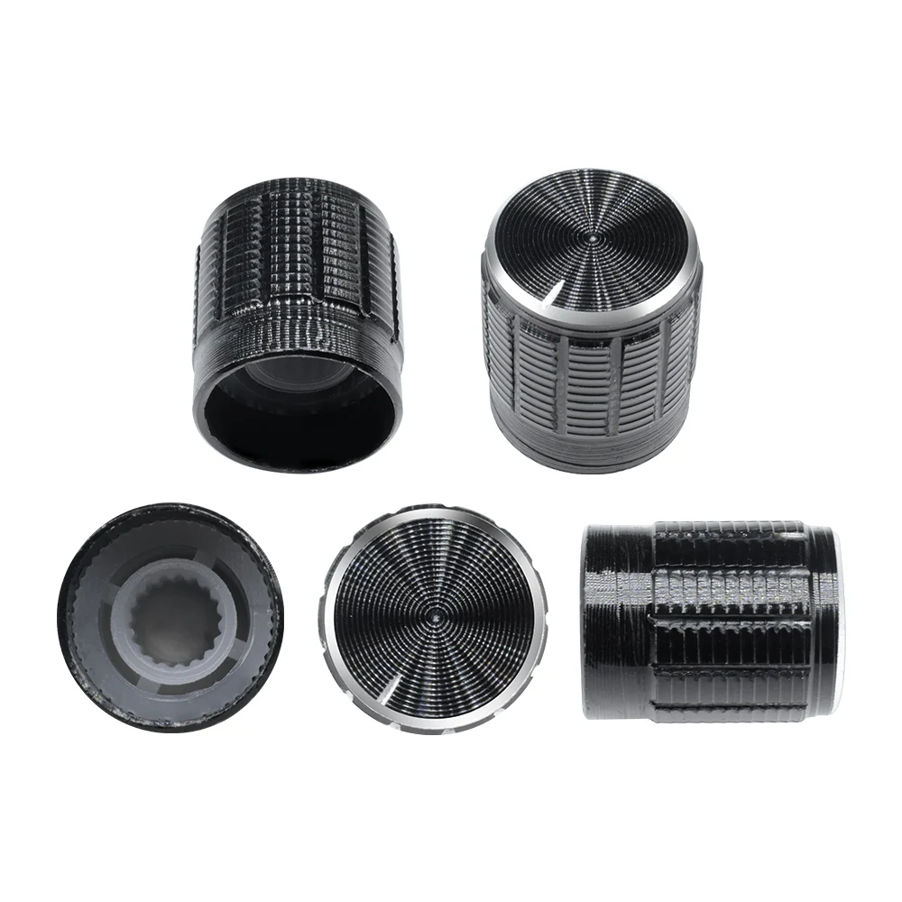 5PCS Dia 6mm Knurled Shaft Insert Potentiometer Control Black Metal Knobs Switch Knob 15mm Dia. x 16.5mm Height