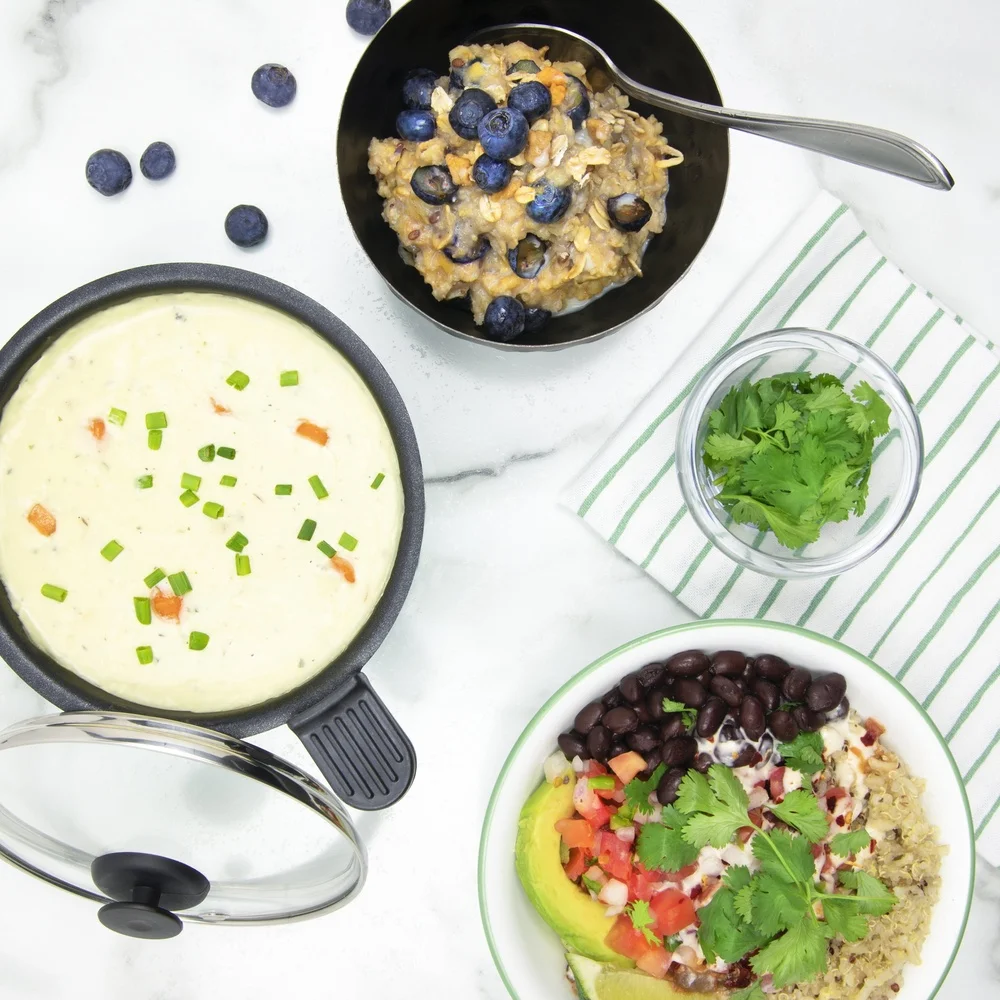 5 Inch Electric Noodle Cooker Skillet Hot Pot Compact Lightweight Nonstick Cooking Surface Cool Touch Handles Ideal Small