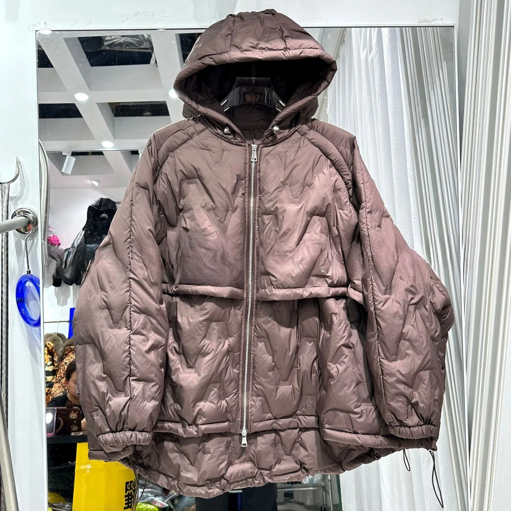 Women's Loose Silhouette Down Jacket with Hood Winter Lightweight Padded Cropped Coat and Duck Down Heat Retention Workwear