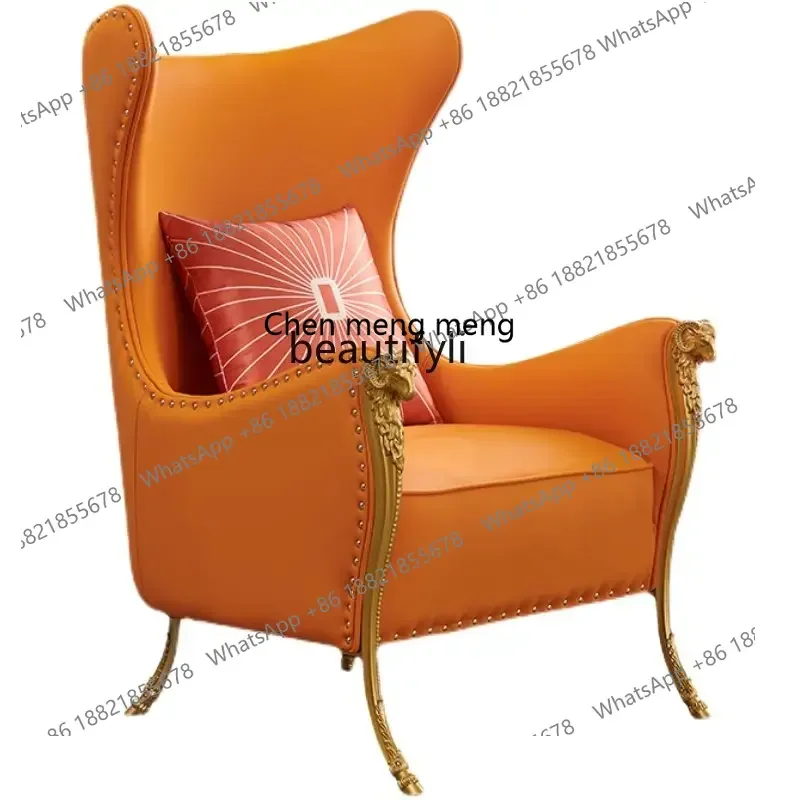 cc182R11 Light Luxury Single-Seat Sofa Chair Hotel Villa Club Wingback Chair High Back Chair American Sheep Head