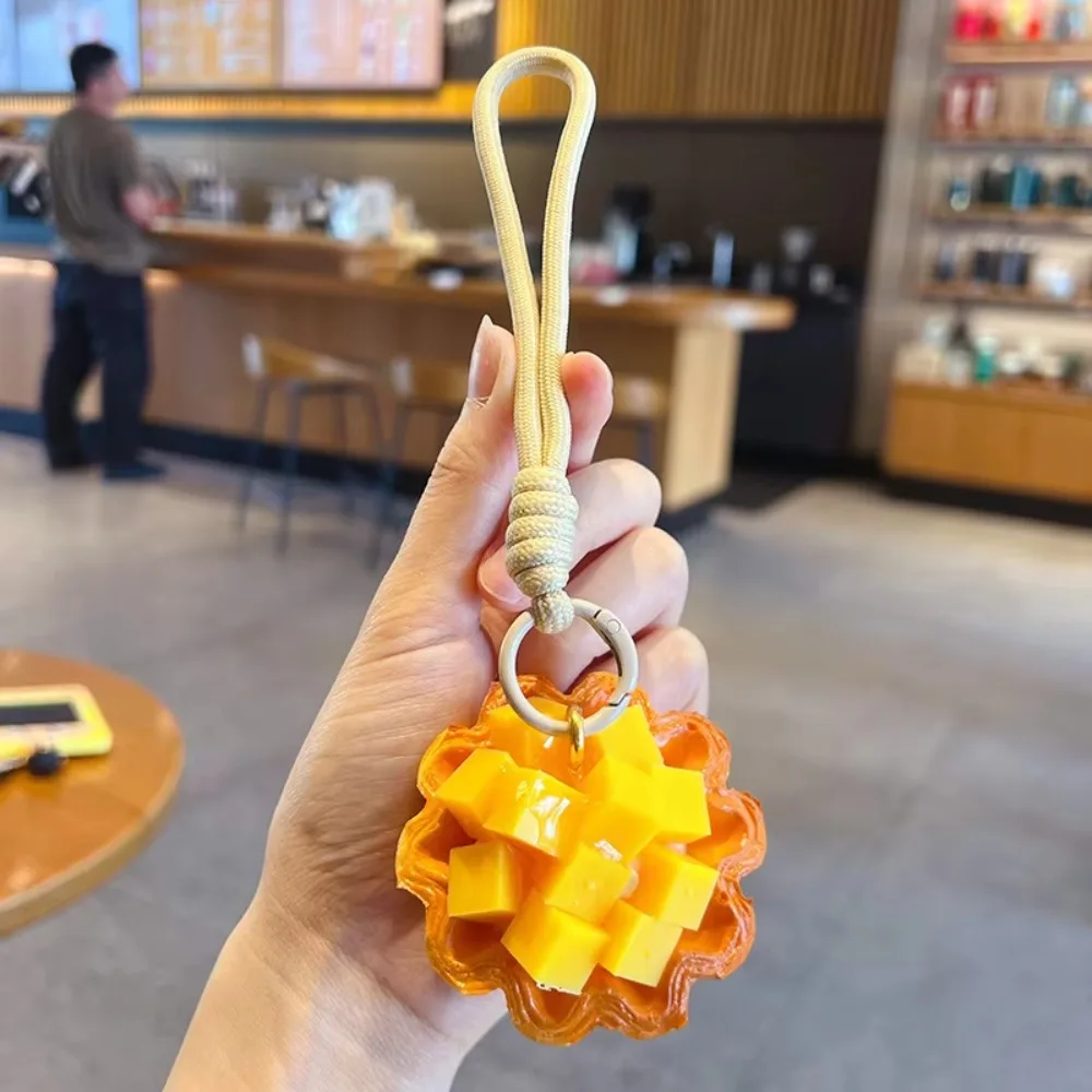 Simulation Fruit Egg Tart Keychain Cartoon Cute Mango Puff pastry pendant Portable Sweet Strawberry Egg Tart Pendant
