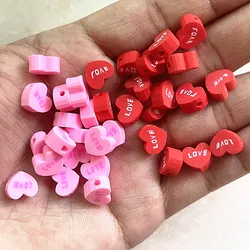 30pcs 10mm “love ”Pattern Beads Polymer Clay Spacer Loose Beads for Jewelry Making DIY Handmade Bracelet Accessories