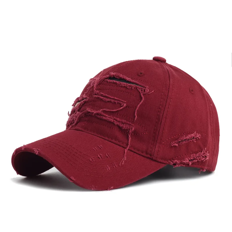 Vintage casual hat for men, trendy and unique, distressed and ripped soft-top baseball cap, Korean style