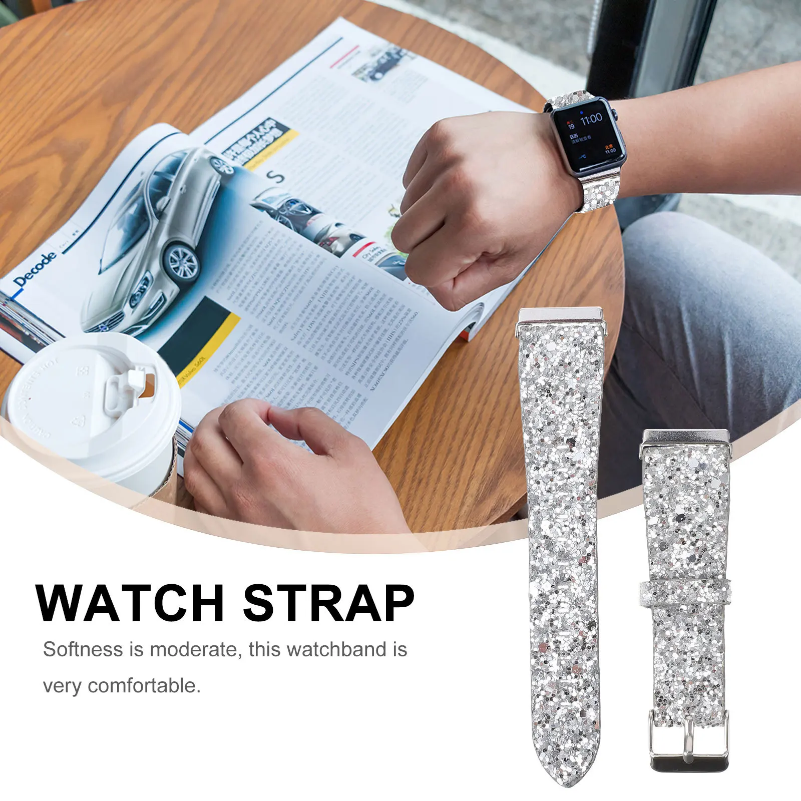 

Ремешок для часов из искусственной кожи с блестками для Se 2, сменный ремешок для часов, мягкий прочный браслет