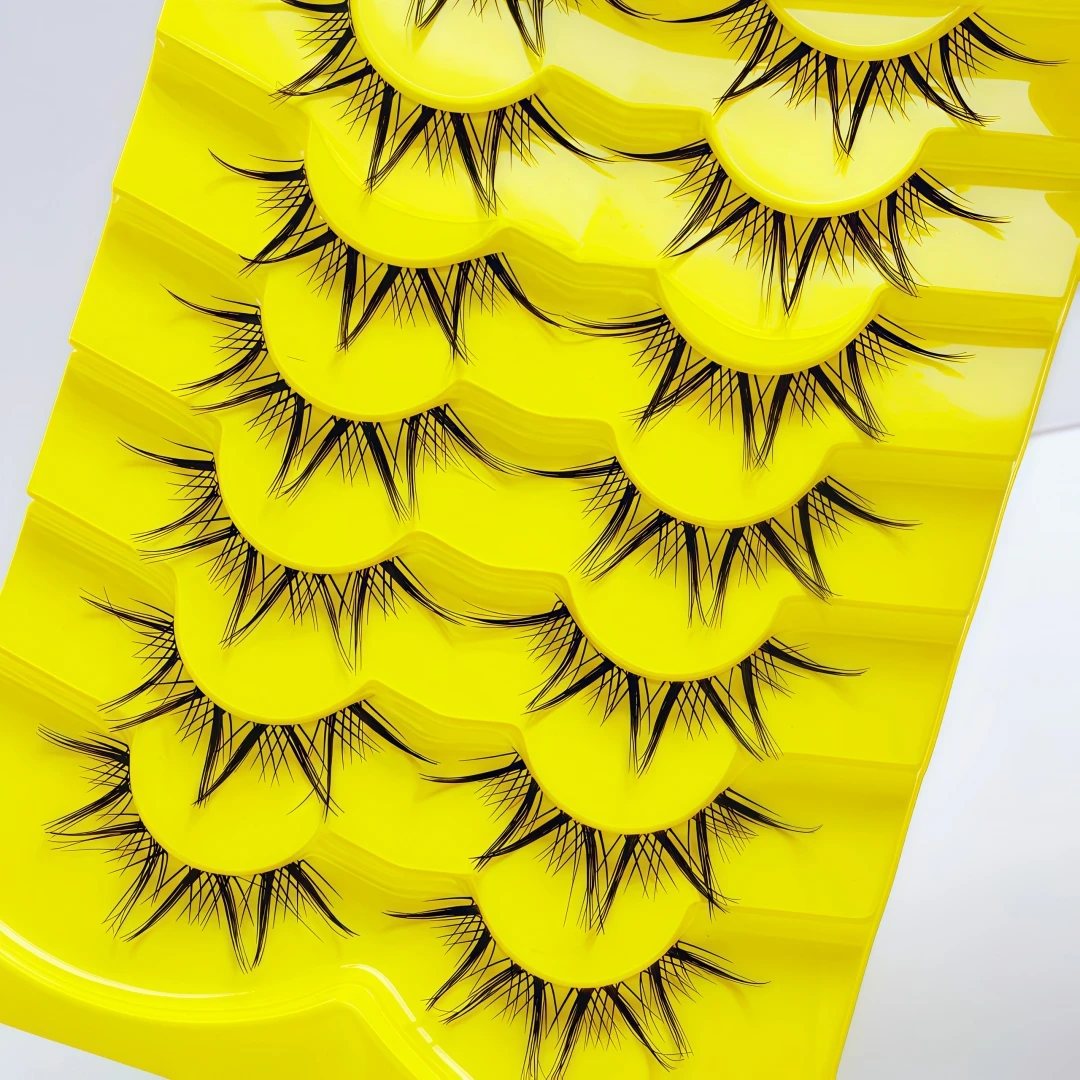 7 pairs of light European and American mixed race little demons, ultra-fine transparent stem eyelashes, false eyelashes, integra