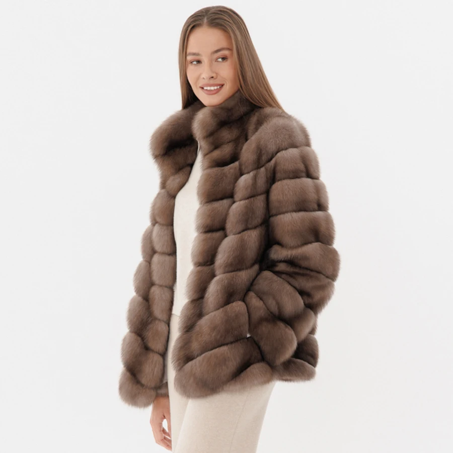 Abrigo de piel de zorro Real para mujer, chaqueta de piel de zorro Natural de lujo, abrigo de invierno, 2024